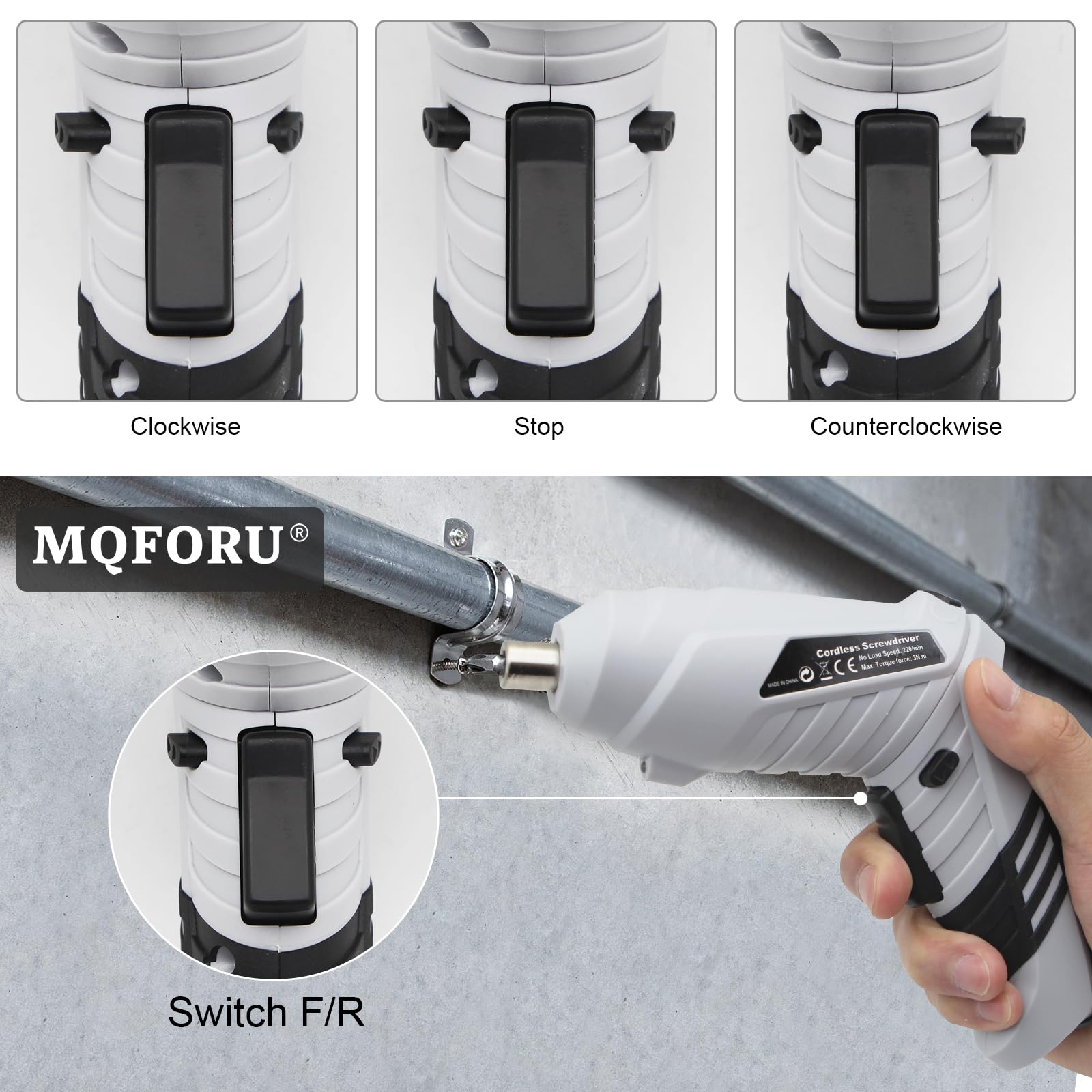 MQFORU Cordless Screwdriver，3.6V Rechargeable Electric Screwdriver Kit, 47 in 1 Portable Cordless Drills, Dual Position Handle with USB Cable LED - WoodArtSupply