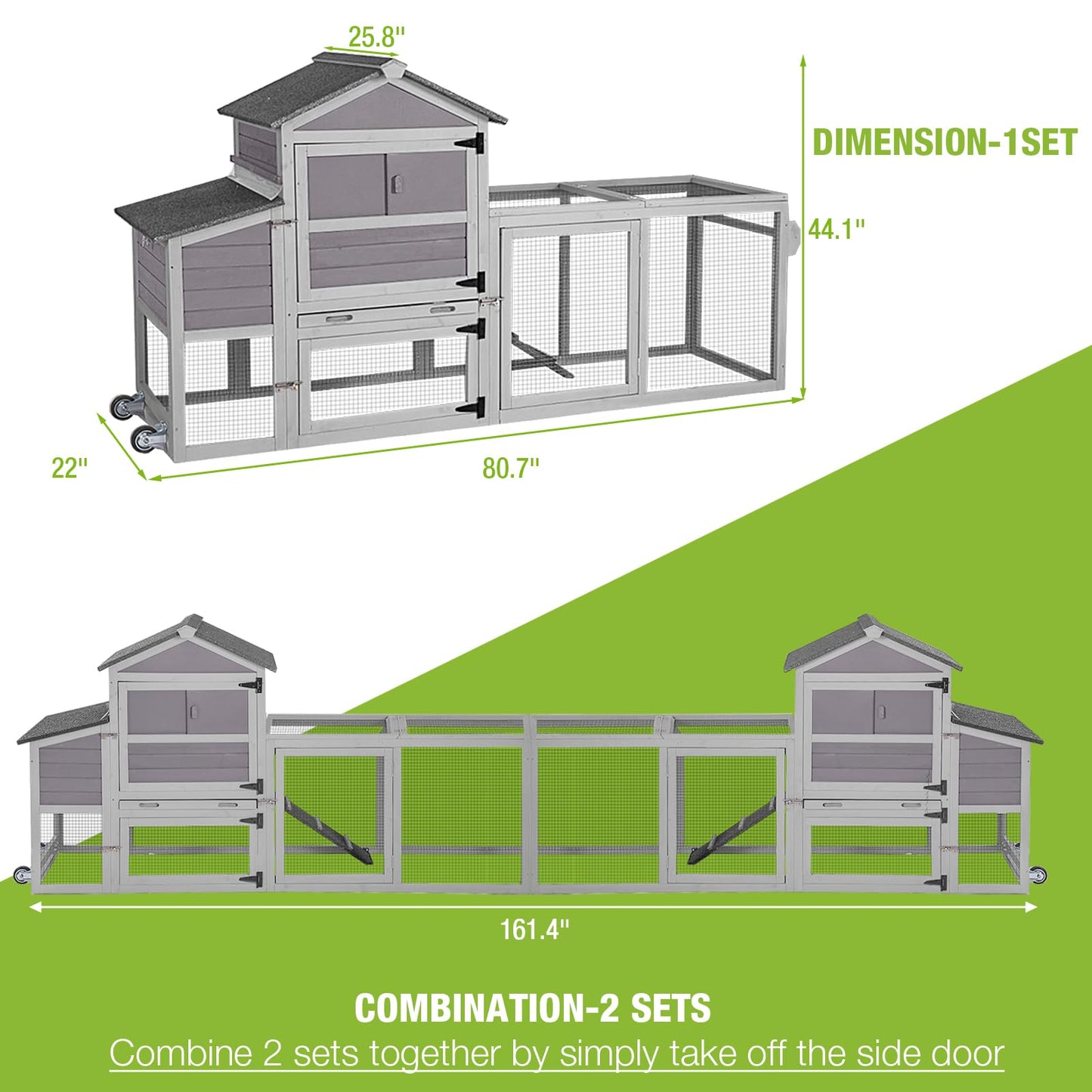 GUTINNEEN Chicken Coop Mobile Hen House On Wheels Easy to Move Wooden Poultry Cage with Nesting Box,Opening Wire Netting Roof - WoodArtSupply