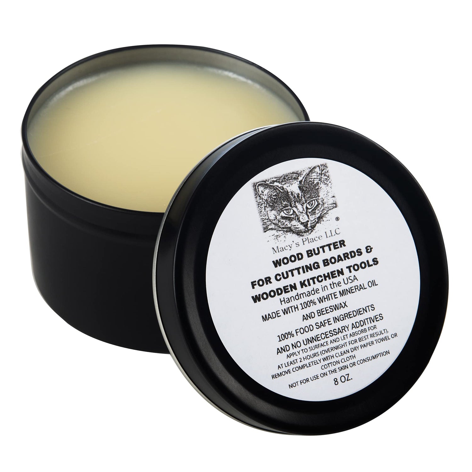Wood Butter Cutting Board Wax - 8 oz - Conditioner for Butcher Block and Wooden Kitchen Tools. Macy;s Place Food Grade Mineral Oil and Beeswax for Macy's Place