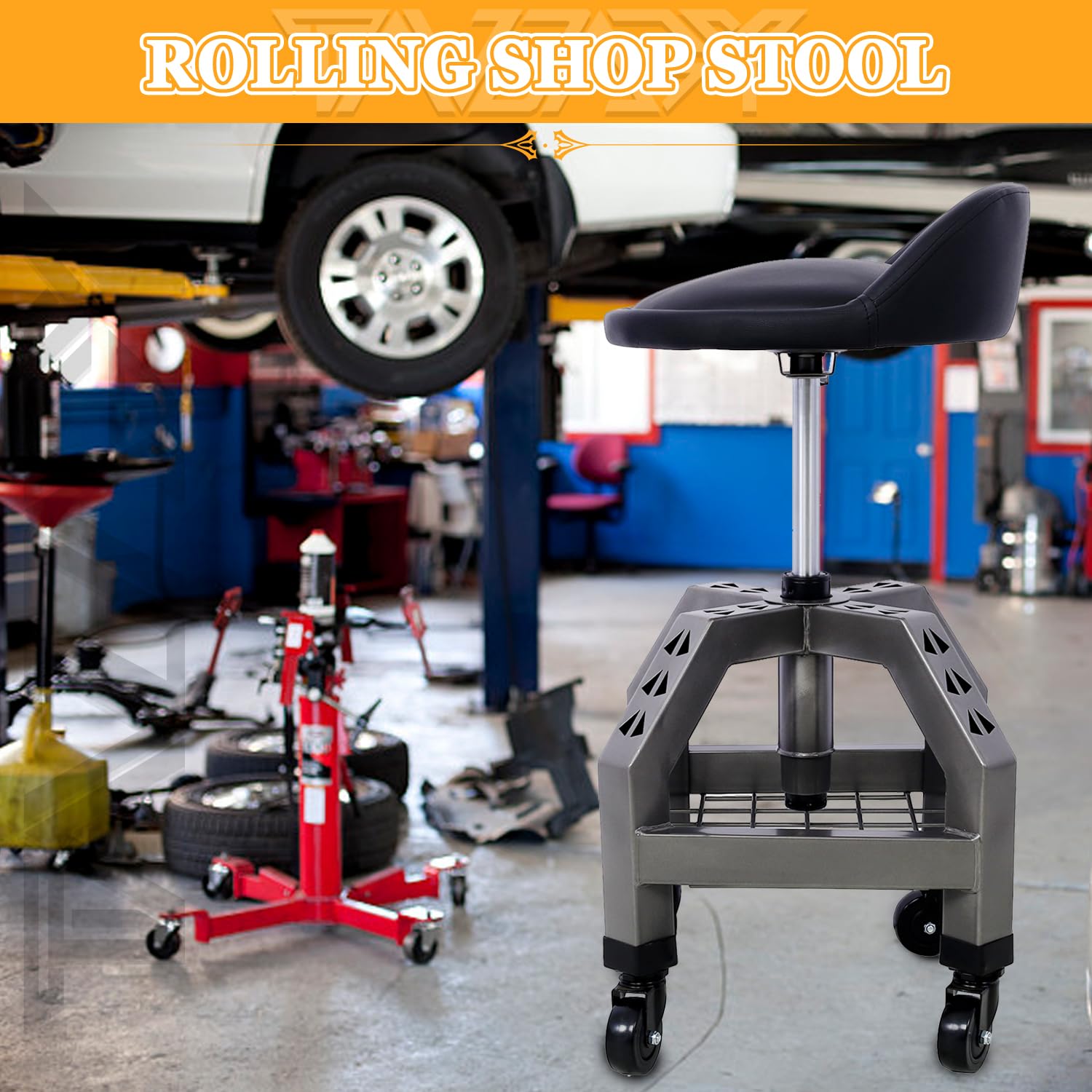 Tandagy Shop Stools with Wheels 360° Swivel Rolling Shop Stool Adjustable Height Mechanic Stool 300 LBS Capacity Garage Stool on Wheels Heavy-Duty Tandagy