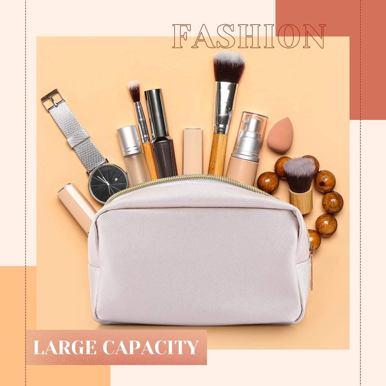 Sweetude 10 Pieces Preppy Makeup Bag Aesthetics Cosmetic Bag Purse Pu Leather Makeup Pouch Small Portable Water Resistant Zipper Toiletry Organizer Sweetude