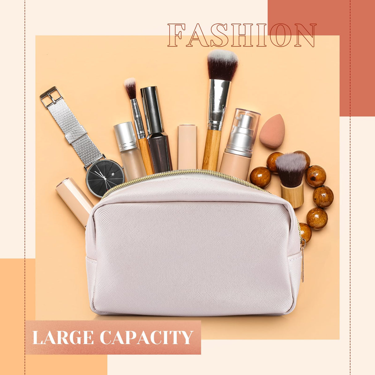 Sweetude 10 Pieces Preppy Makeup Bag Aesthetics Cosmetic Bag Purse Pu Leather Makeup Pouch Small Portable Water Resistant Zipper Toiletry Organizer Sweetude