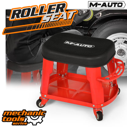 M-AUTO Heavy Duty Garage Rolling Work Seat 300LBS Capacity Mechanics Stool with Wheels, Rolling Work Seat with Equipment Tray and Tool Rack, - WoodArtSupply