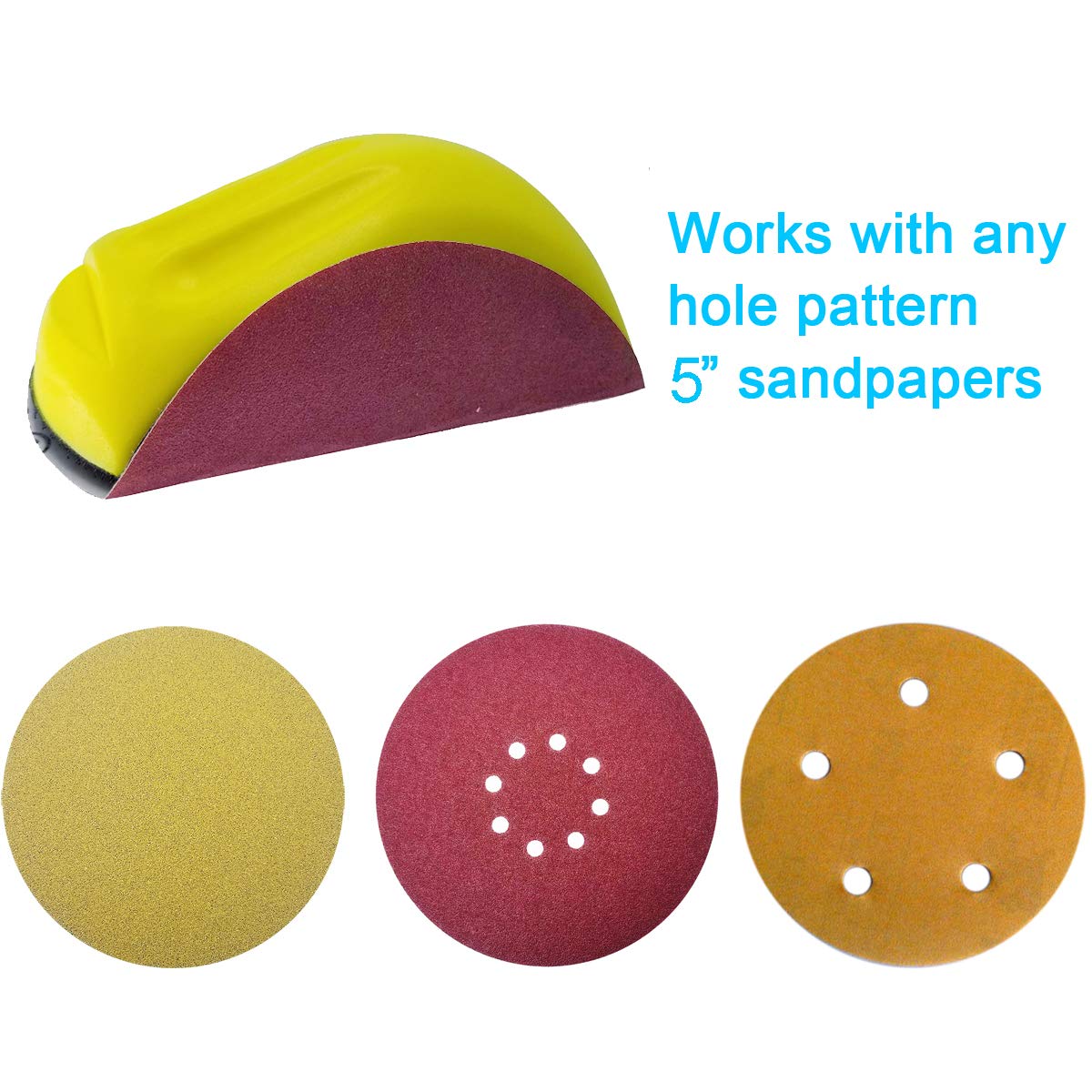 Tockrop 2 Pack 5 Inch Hand Sanding Blocks Round and Mouse-Shaped for 5 Inch Hook and Loop discs Ideal For Wood Furniture Restoration Home Arts and Tockrop
