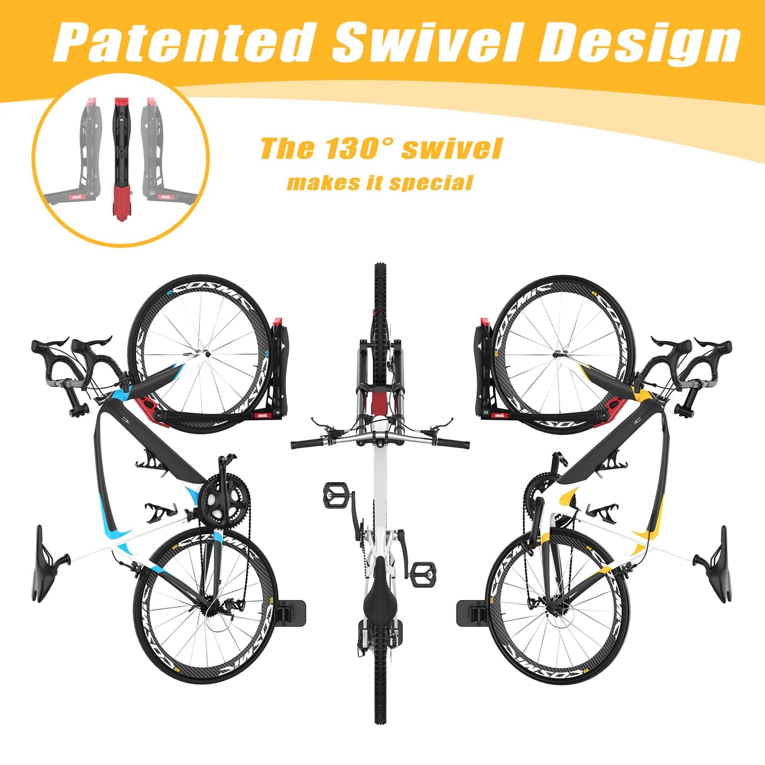 TORACK BIKEPAL No Lifting Swivel Bike Racks, Space Saving Wall Mounted Bike Holder for Garage, Vertical Bike Wall Hangers for Home Bike Storage TORACK