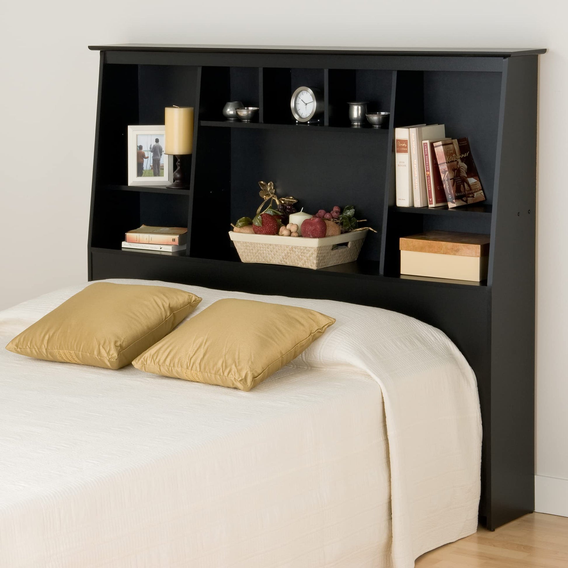 Prepac Sonoma Traditional Full/Queen Headboard with Slant-Back Bookcase, Functional Tall Bookcase Headboard 10.25" D x 65.75" W x 55.75" H, Black, - WoodArtSupply