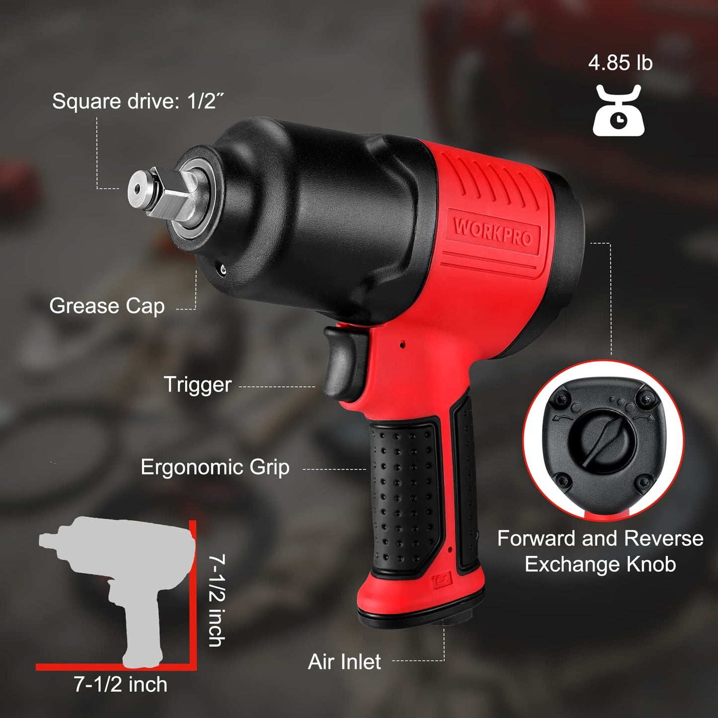 WORKPRO 1/2-Inch Air Impact Wrench, Ergonomic Design, Powerful Torque, Wide Application