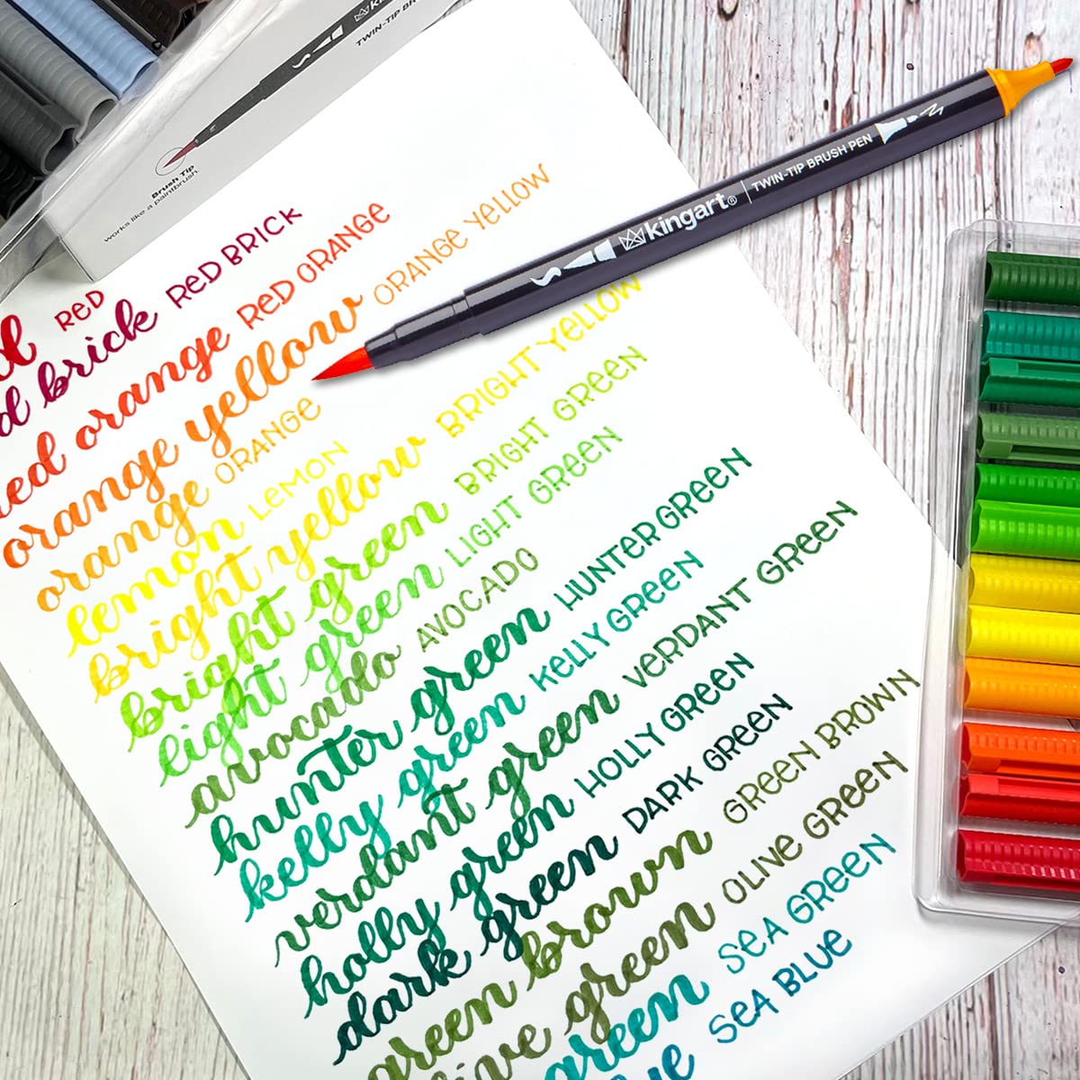 KINGART PRO Dual Twin-Tip Brush Pens, Set of 96 Unique & Vivid Colors,  Watercolor Markers with Flexible Nylon Brush Tips, Professional Watercolor  Pens