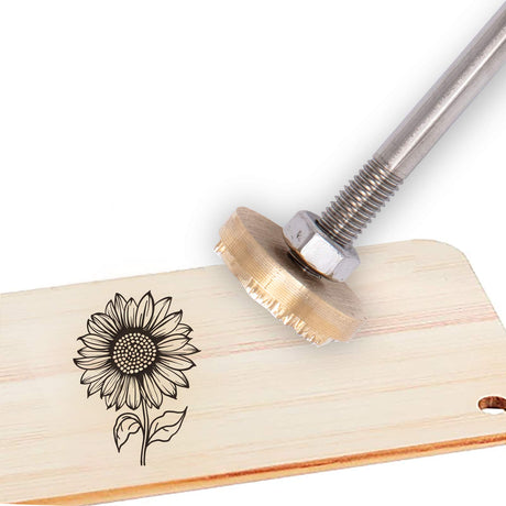 Sunflower Pattern Leather Branding Iron with Wooden Handle – Durable BBQ Heat Stamp for Crafting and Baking SUPERFINDINGS