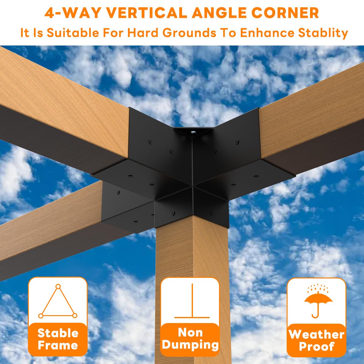 YEOOE Pergola Brackets 4x4 (Actual: 3.5x3.5 in), 2 Pack Woodworks Pergola Kit 4-Way Right Angle Corner Brackets, Powder Coated Pergola Hardware for YEOOE