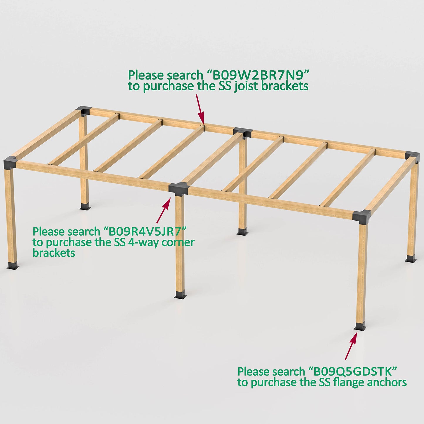 Antsky Stainless Steel 3-Way Right Angle Corner Pergola Bracket with Screws for 4x4 Inch(Actual: 3.5x3.5 Inch) Wood Beams，Pergola/Gazebo Kit (4 Pack)