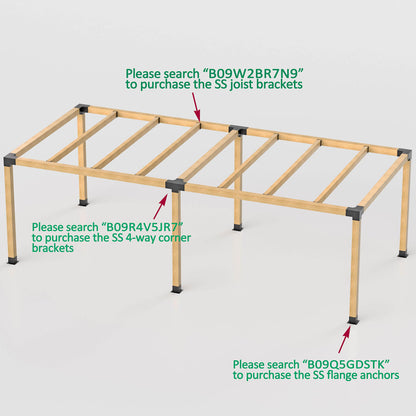 Antsky Stainless Steel 3-Way Right Angle Corner Pergola Bracket with Screws for 4x4 Inch(Actual: 3.5x3.5 Inch) Wood Beams，Pergola/Gazebo Kit (4 Pack)