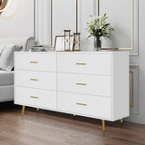 Polar Aurora Wood Dresser for Bedroom,Wood Mid Century Modern Chests of Drawer,6 Drawer Double Dresser with Metal Handles for Bedroom, Hallway, Polar Aurora