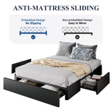 Allewie Queen Size Modern Platform Bed Frame with 3 Storage Drawers and Faux Leather Upholstery Allewie