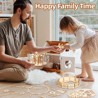 MIEBELY 3D Wooden Puzzles for Adults Bundle Set - Marble Run Model Building Kits & LED Carousel Music Box, Unique Gift Hobby for Boys Girls Family - WoodArtSupply