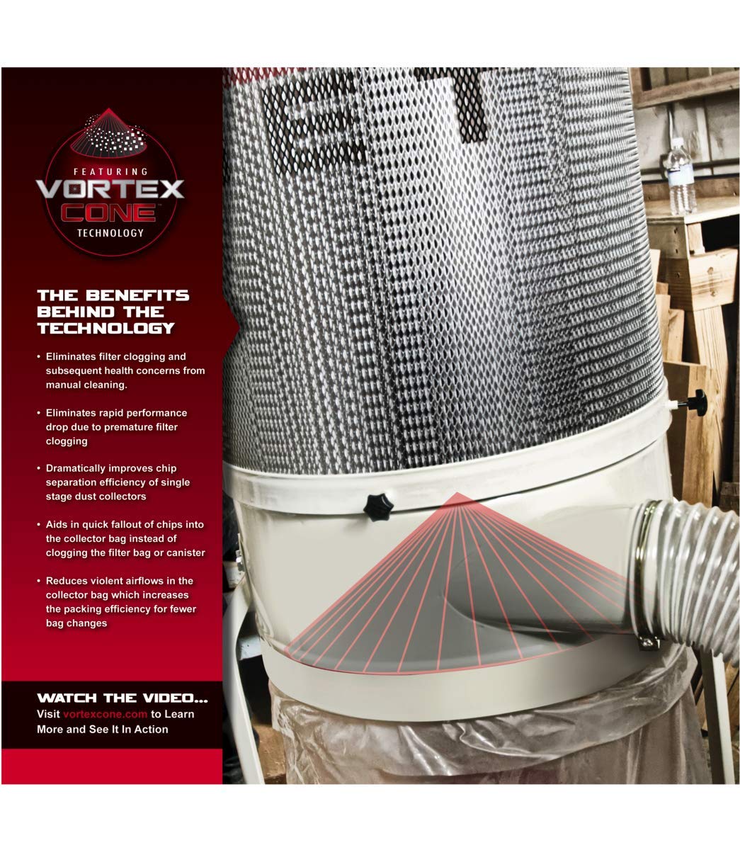 JET DC-1200VX-CK1 Vortex Cone Dust Collector, 2-Micron Canister Filter, 1200 CFM, 1Ph 230V (710702K) - WoodArtSupply