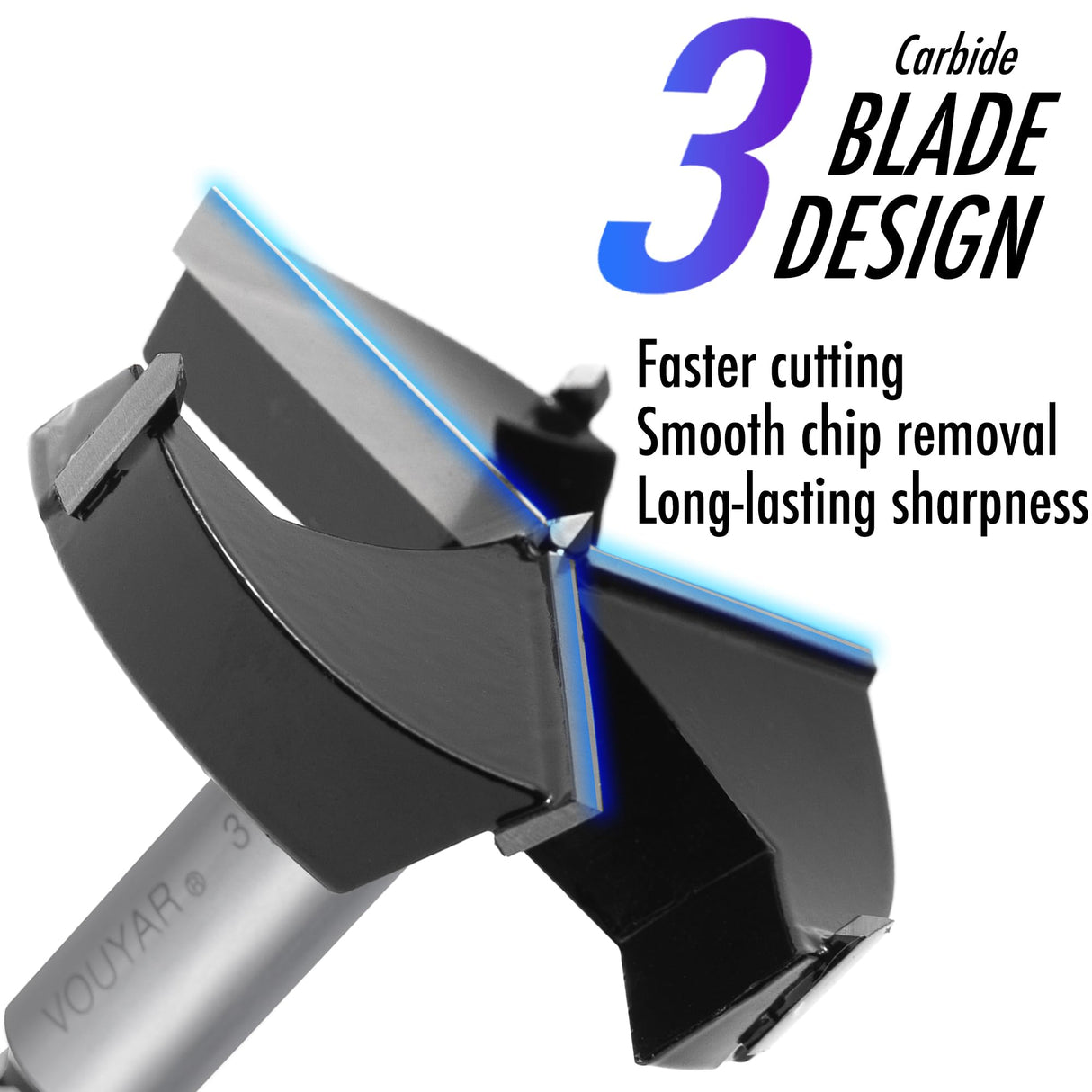 Vouyar 3 Inch Forstner Drill Bit, Triple-Flute Carbide Tipped Forstner Bit for Hard Wood, Soft Wood, Veneered Plywood, Plastic, Drilling Hole Saw Vouyar