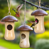 Hummingbird House,2023 New Mushroom Wooden Hummingbird Houses for Outside for Nesting, Gardening Gifts,Home Garden Decoration,3 Pack LOTKEY