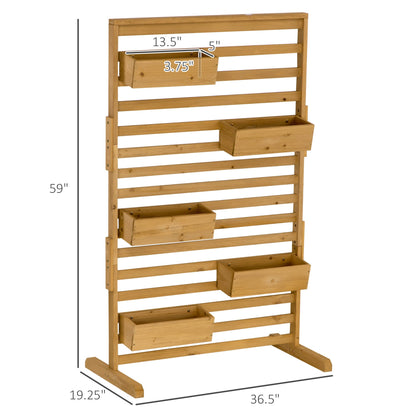 Outsunny Wooden Lattice Trellis with 5 Hanging Planter Boxes, Freestanding Flower Display Stand for Patio, Garden, Balcony, Porch