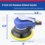 5 Inch Air Random Orbital Sander, Pneumatic Palm Sander tool with 10 Pcs Sandpapers, Air Sanders For Auto Body Work By Bowd BOWD