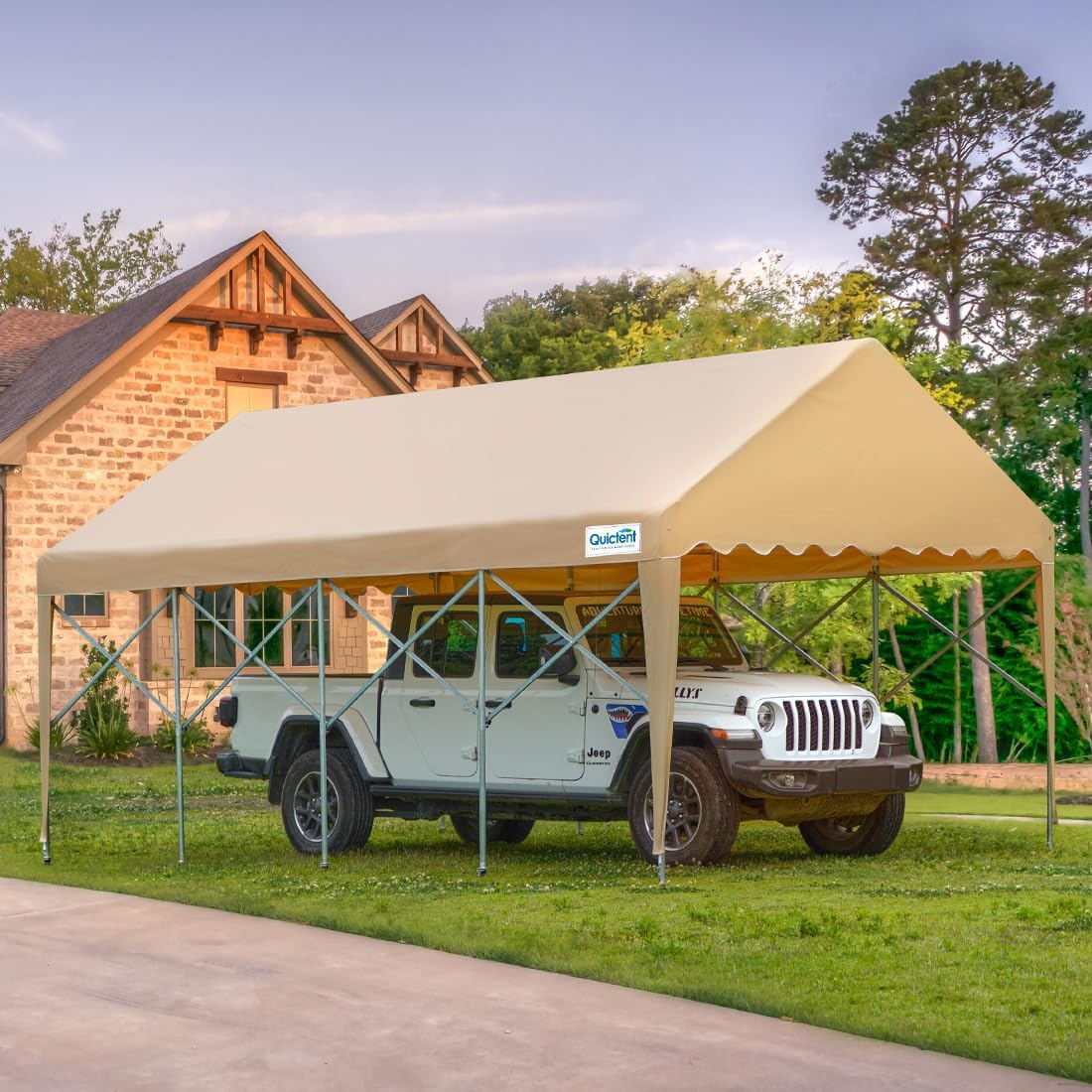 Quictent 13'X20' Retractable Carport Garage with Wheels Movable Heavy Duty Party Tent for Outdoor Events, Storage for Car, Boat, etc.