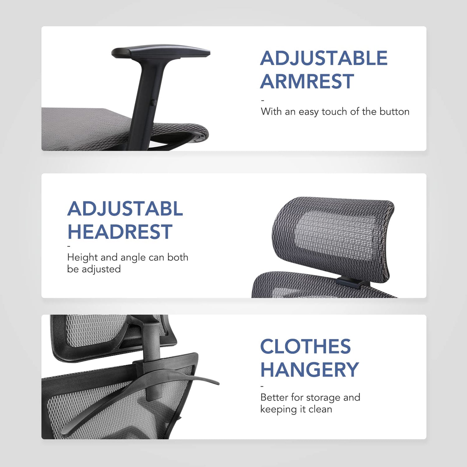 FLEXISPOT OC3B Ergonomic Executive Mesh Office Task Chair Swivel Height Adjustable Seat Headrest Armrest Lumbar Support Caster Wheels For Computer FLEXISPOT