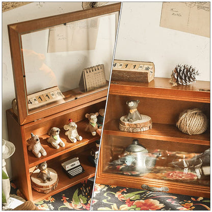 NUOBESTY Wooden Display Cabinet Collectible Display Shelves Box Wood Freestanding Box Cup Display Shadow Box Home Decoration