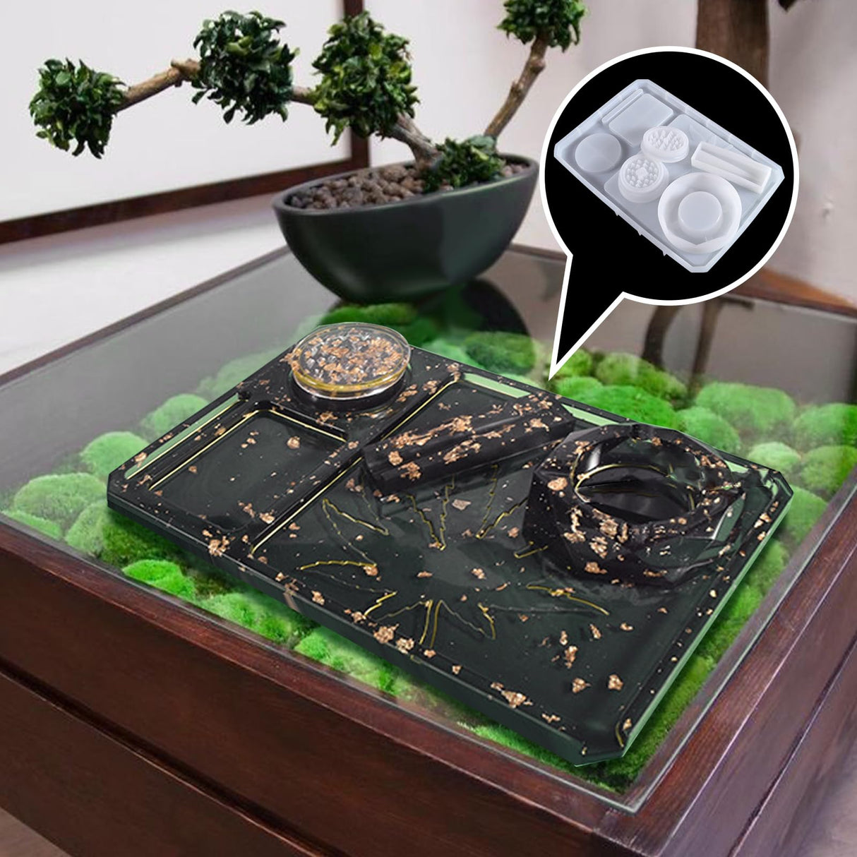 5 PCS Rolling Tray Mold for Resin Grinder Mold for Grind and Storage Large DIY Silicone Molds Kit for Epoxy Resin Casting Darunfa