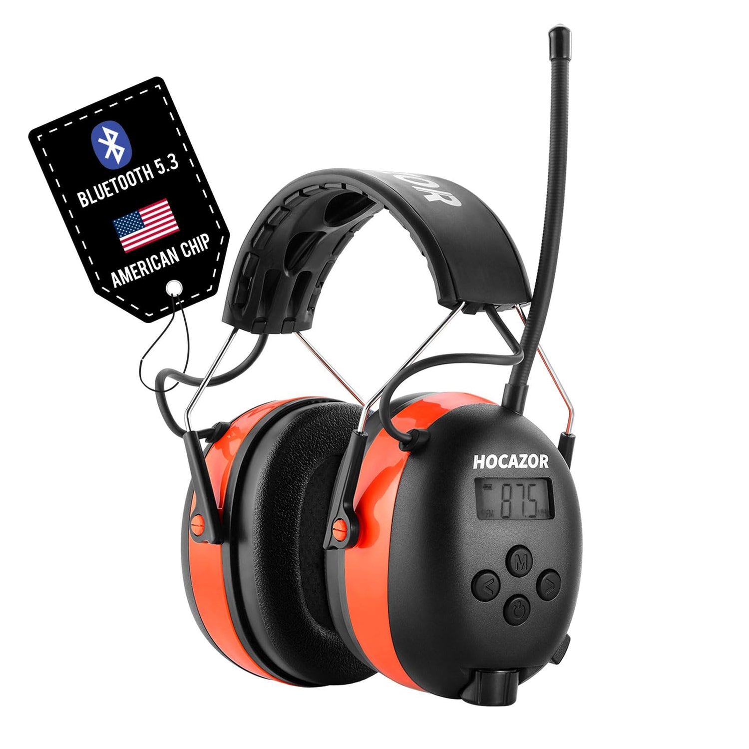 Hocazor HP033 Bluetooth 5.3 Hearing Protection AM FM Radio Headphones, 25dB NRR Noise Reduction Safety Earmuffs with 2000mAh Rechargeable Battery for Hocazor