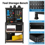S AFSTAR Garage Workbench with Drawers, 32 x 16 Inches Tool Storage Workbench with Peg Board & 2 Lower Shelves, 14 Hanging Accessories, 220 LBS S AFSTAR