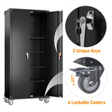 Aobabo 72 Inch Locking Metal Garage Storage Cabinet with Universal Rubber Wheels with Lockable Casters, Pegboards, and Magnetic Doors, Black Aobabo