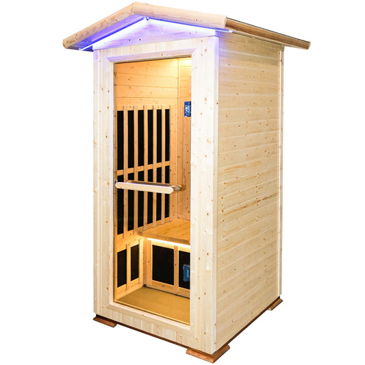 OUTEXER Outdoor Far Infrared Sauna Wooden Saunas Spa 1300W Low-EMF Dry Sauna Room for One Person Finland Spruce Wood