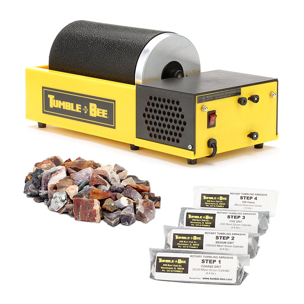 Tumble-Bee Rotary Rock Tumbler with Rock Grit Polish Kit - Rock Polisher Machine, Tumbling Equipment for Stone, Glass, and Metal Collection, Tumble-Bee