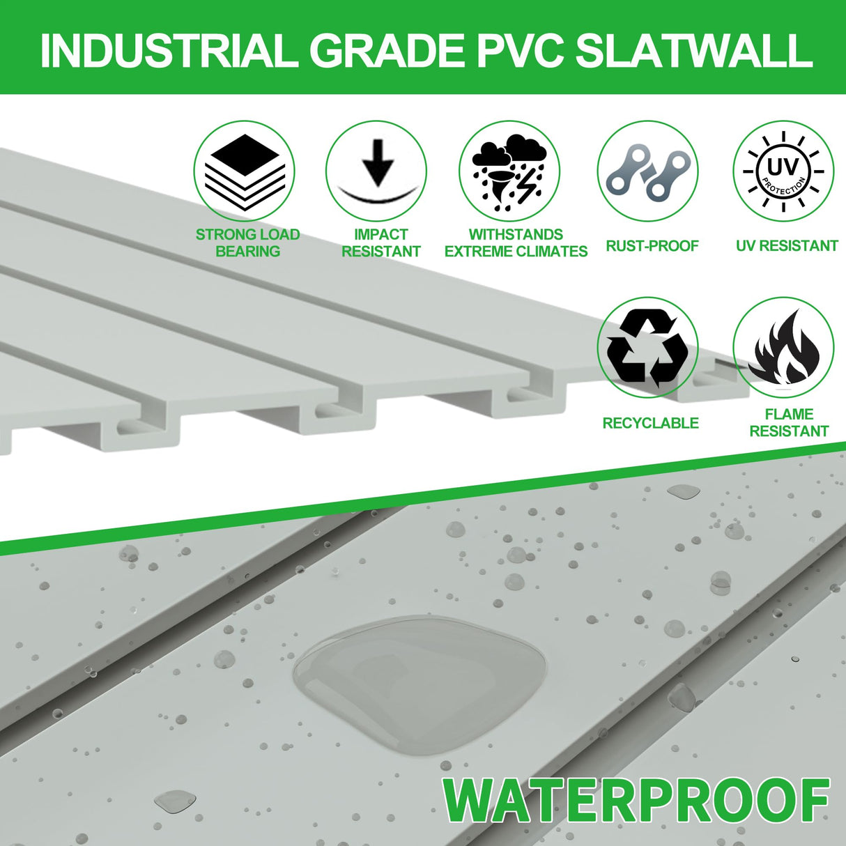 RELIANCER PVC Slat Wall Panels,4ft by 8ft (32 sqft) Garage Wall Organizer Storage System,Interlocking Slatwall Paneling Sheets,Workshop Slatwall RELIANCER