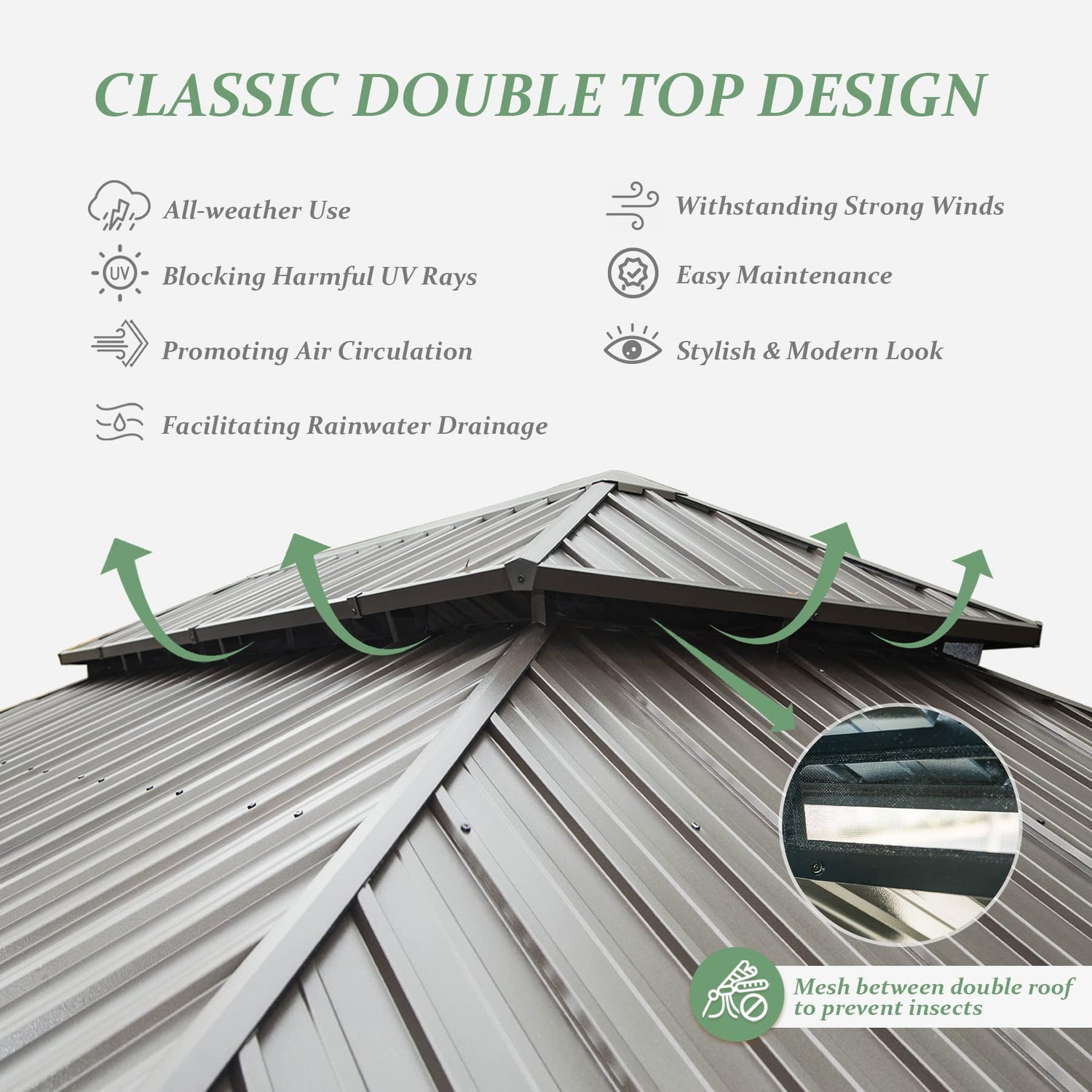 Domi 12x20 ft Wood Gazebo, Cedar Wood Frame Hardtop Gazebo with Galvanized Steel Double Roof, Outdoor Gazebo with Netting and Curtains, Patio Gazebo domi outdoor living