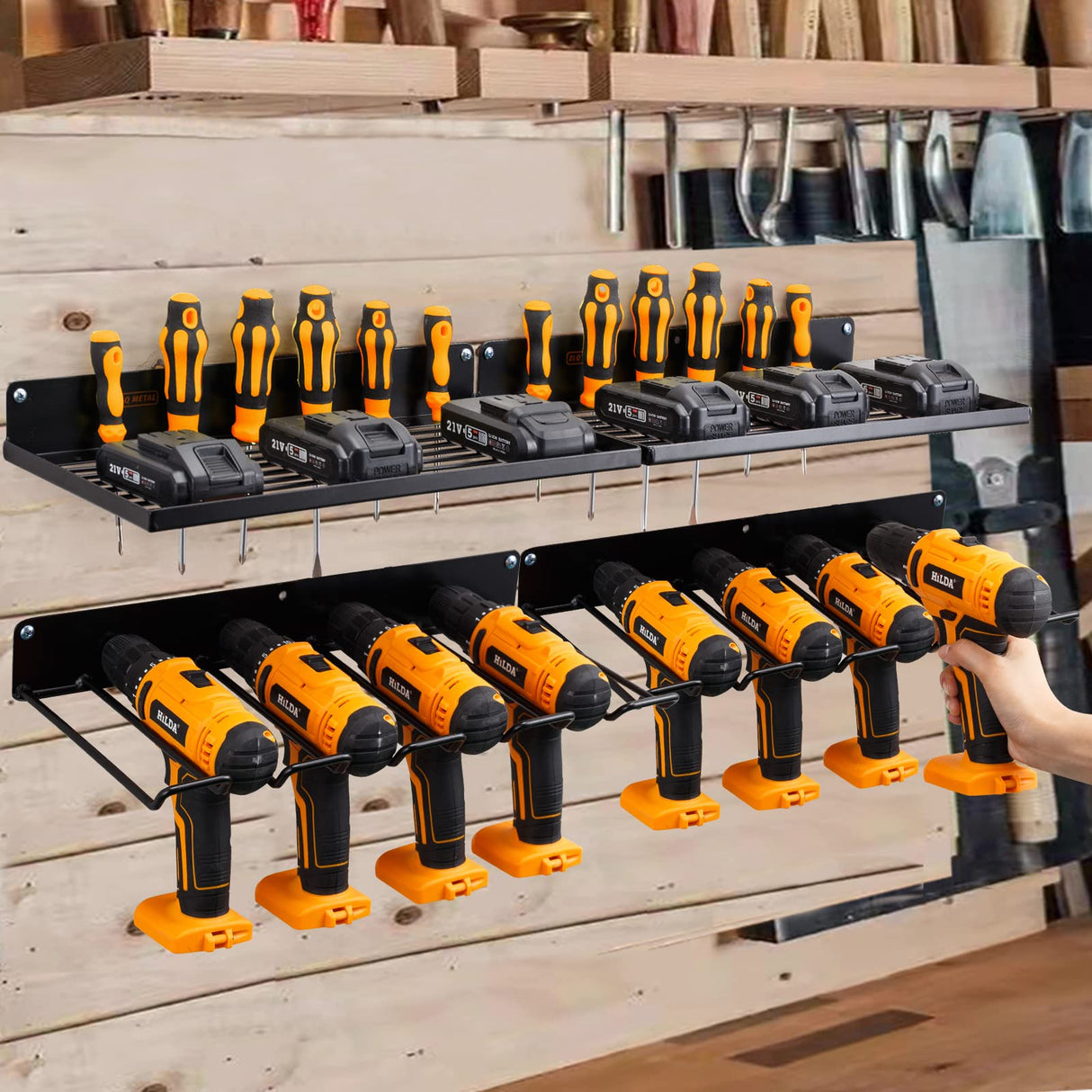 UU-Major Power Tool Organizer with Charging Station,Drill Holder Wall Mount,Garage Storage Shelves for Organization,Heavy Duty Pegboard Wall UU-Major