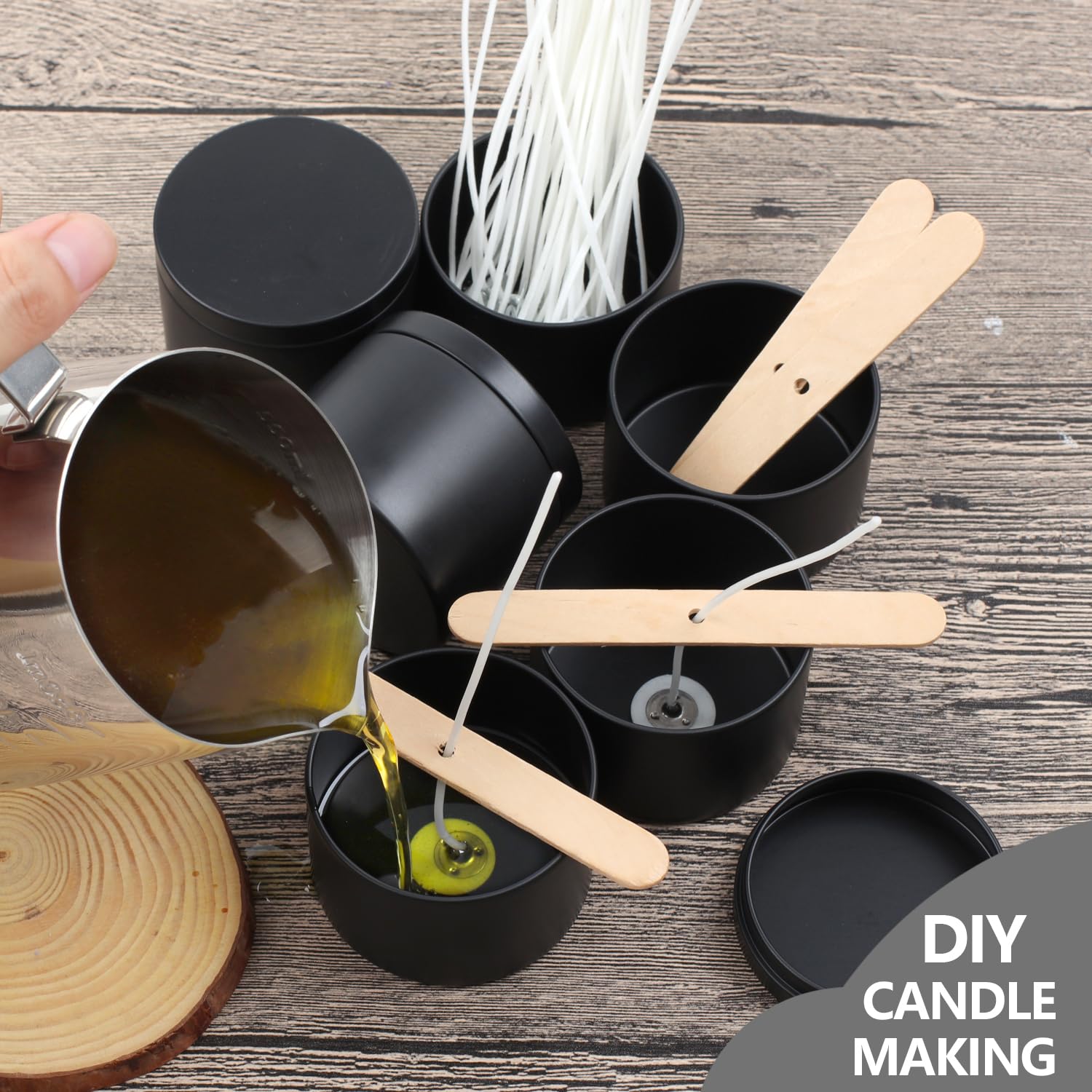 DINGPAI 24 Pcs Black Candle Tins, 4 oz Black Empty Candle Tin with Lids for DIY Candles Making, Matte Full Black Candle Jars for Candle Making, DINGPAI