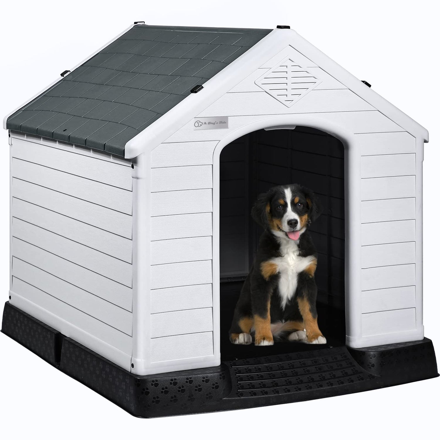 LEMBERI Durable Waterproof Plastic Dog House for Small to Large Sized Dogs, Indoor Outdoor Doghouse Puppy Shelter with Elevated Floor, Easy to LEMBERI