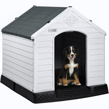 LEMBERI Durable Waterproof Plastic Dog House for Small to Large Sized Dogs, Indoor Outdoor Doghouse Puppy Shelter with Elevated Floor, Easy to - WoodArtSupply