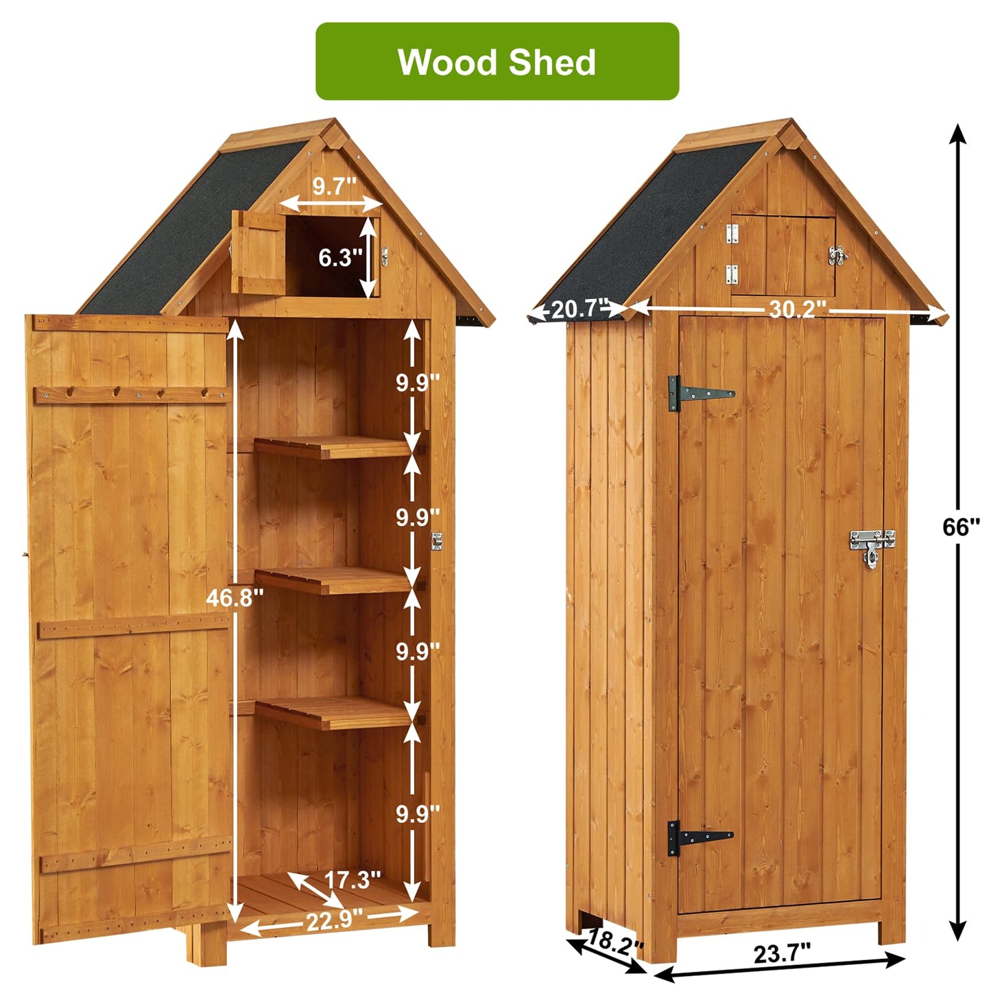 FairOnly Outdoor Shed Storage Cabinet, Garden Wooden Sheds, Outside Storage Cabinet Weather Proof with Floor, Fir Wood Tool Organizer with Door and - WoodArtSupply