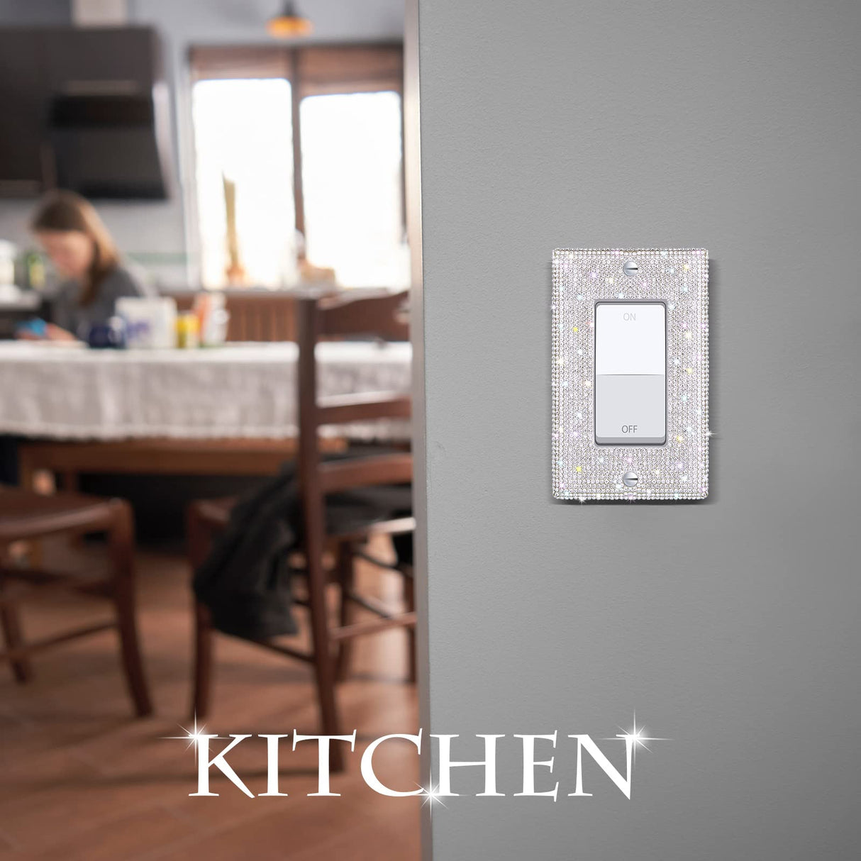 Bling Rhinestones Wall Plate Cover 2 Pcs Crystal Light Switch Cover Single 2 Gang Outlet Covers Shiny Faux Diamond Switch Plate Covers Duplex Outlet Yookeer