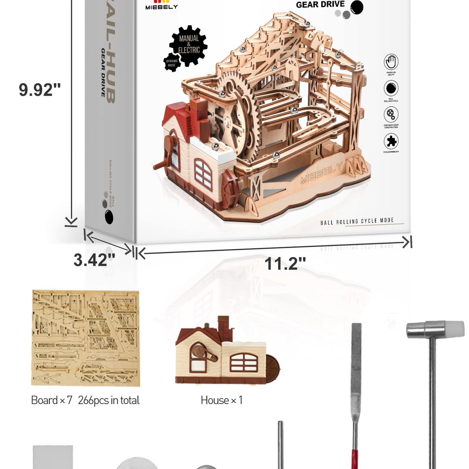 MIEBELY Electrical 3D Wooden Puzzles Adults Craft Toys DIY Marble Run Model Building Kits Block Toys W/Motor, Mechanical Gear Engineering Kit Home MIEBELY