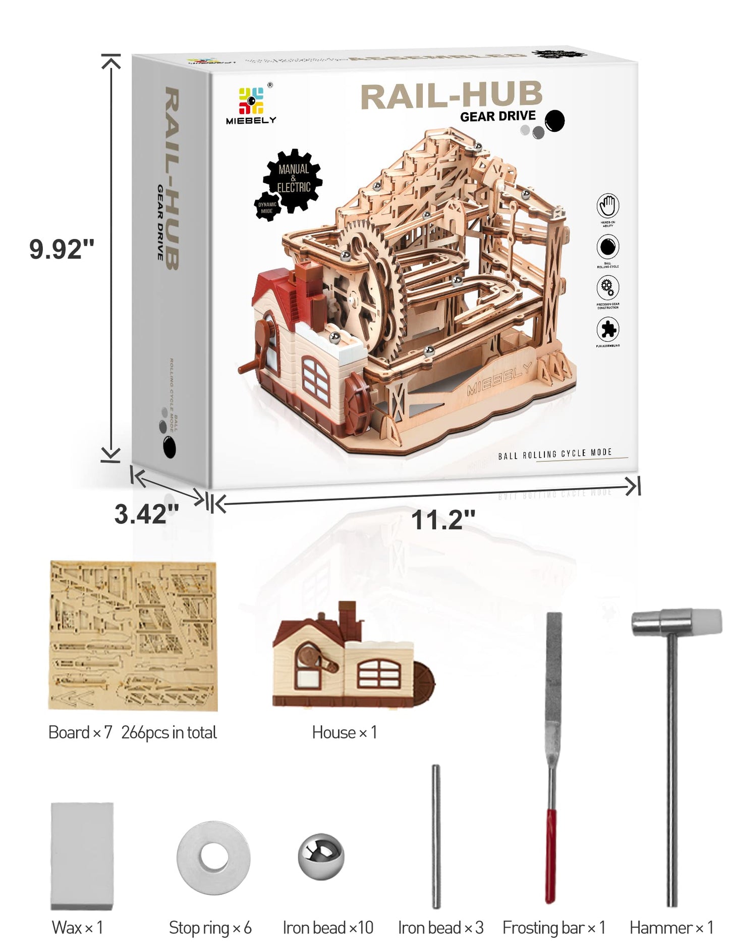 MIEBELY Electrical 3D Wooden Puzzles Adults Craft Toys DIY Marble Run Model Building Kits Block Toys W/Motor, Mechanical Gear Engineering Kit Home - WoodArtSupply