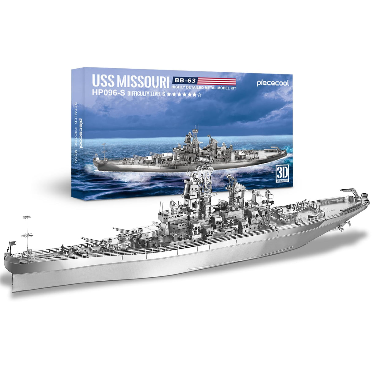 Piececool 3D Puzzles for Adults, USS Missouri Battleship Metal Model Kits, DIY 3D Metal Puzzle for Teenagers Students Stress Relief, Aircraft Carrier Piececool