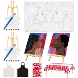 Yeaqee 13 Pcs Sip and Paint Kit Valentines Couple Painting Kit Supplies Canvas Painting Art Painting Set Pre Drawn Stretch Canvas Kit for Couple Date Yeaqee