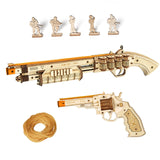 ROKR 3D Wooden Puzzles Combat Game Gun Toys Mechanical Model with Villains Targets & Rubber Bands for Teens/Adults ROKR