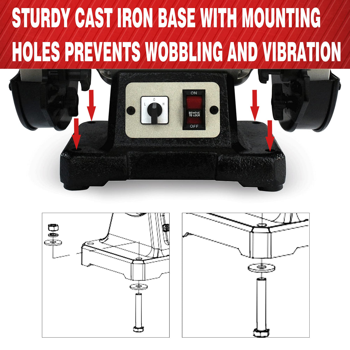 BUCKTOOL 8 inch Dual Speed Bench Grinder & Buffer, Professional Low High Speed Bench Grinder Buffer with Cast Iron Base TDS-200DS Bucktool