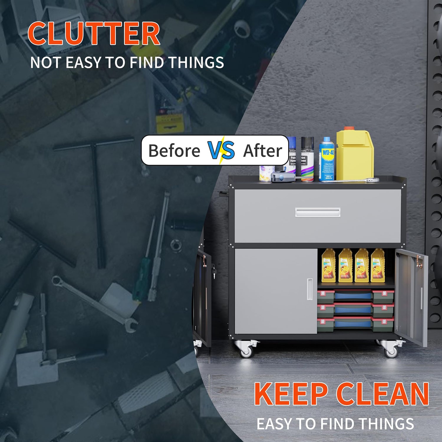 Washsemba Garage Metal Storage Cabinet for Garage with Adjustable Shelves Wheels, Rolling Tool Chest, Assembly Required, Warehouse, Basement, Tool Washsemba