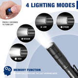 WORKPRO Rechargeable Pen Light, Mini Flashlight, 2 Pack Ultra-Compact EDC Flashlight, Pocket Flashlight with Clip, Memory Function and 2 x USB C WORKPRO