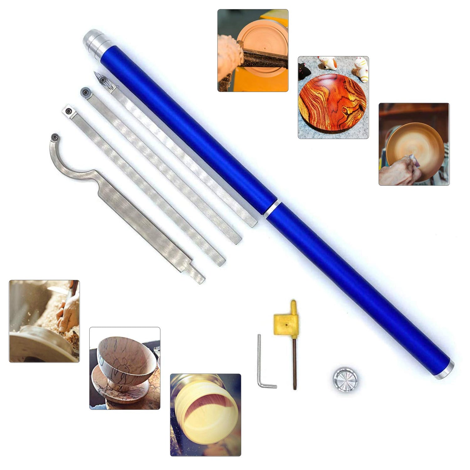 Carbide Wood Lathe Tools, Woodturning Tools Wood Lathe Turning Tool Set, with Round/Square/Diamond Insert and Interchangeable Aluminum Alloy Grip CDIYTOOL